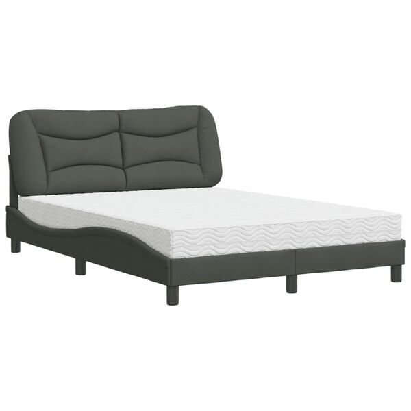 vidaXL Letto con Materasso Hvar Grigio Scuro 140x190 cm Tessuto