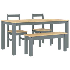 vidaXL Set da Pranzo 4 pz Panama Grigio in Legno Massello di Pino