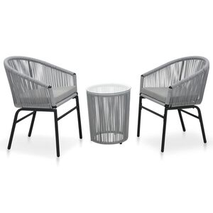 vidaXL Set da Bistrot 3 pz con Cuscini in Polyrattan Grigio