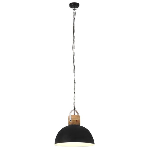 vidaXL Lampada Soffitto Industriale Nera Rotonda 42 cm E27 Legno Mango