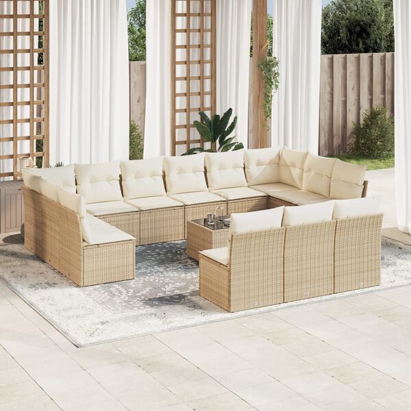 vidaXL Set Divani da Giardino 14pz con Cuscini in Polyrattan Beige