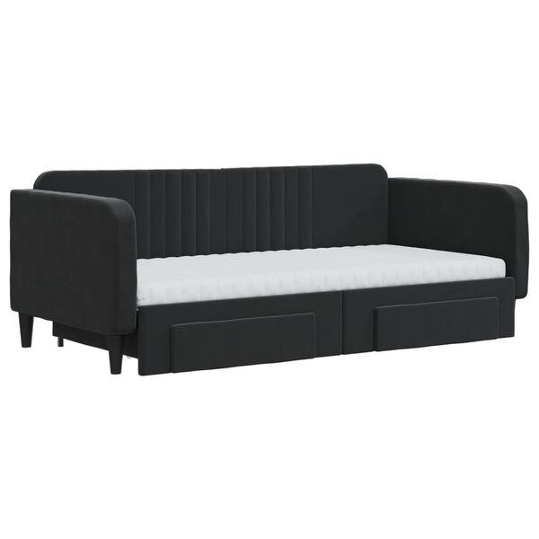vidaXL Divano Letto Estraibile con Cassetti Nero 90x190 cm in Velluto