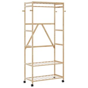 vidaXL Appendiabiti con Ripiani e Ruote 90x40x179,5 cm in Bamb&ugrave;