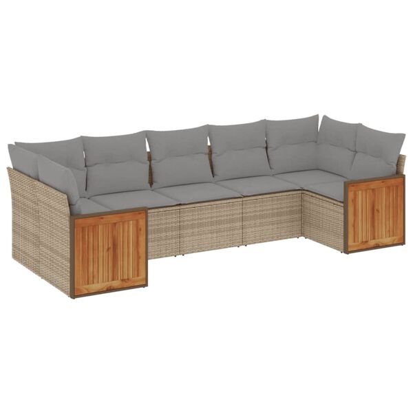 vidaXL Set Divani da Giardino 7 pz con Cuscini Beige in Polyrattan