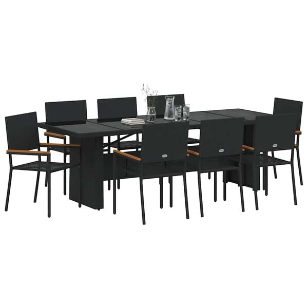 vidaXL Set da Pranzo per Giardino 9 pcs Nero polyrattan
