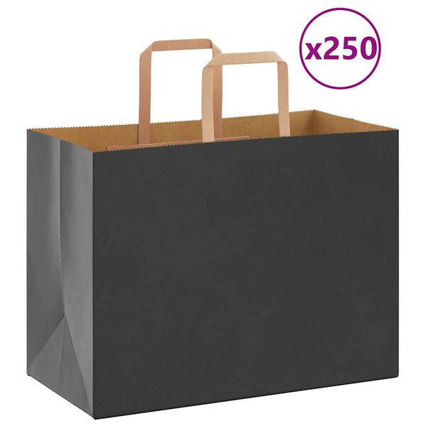 vidaXL Sacchetti di Carta 250 pz con Manici Neri 32x17x25 cm