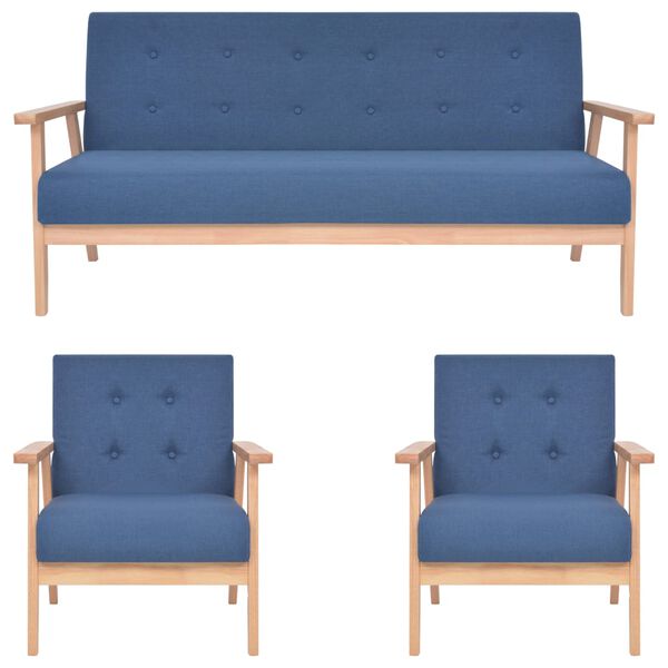 vidaXL Set di Divani 3 pz in Tessuto Blu