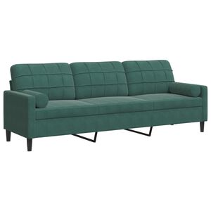 vidaXL Divano a 3 Posti con Cuscini Verde Scuro 210 cm in Velluto