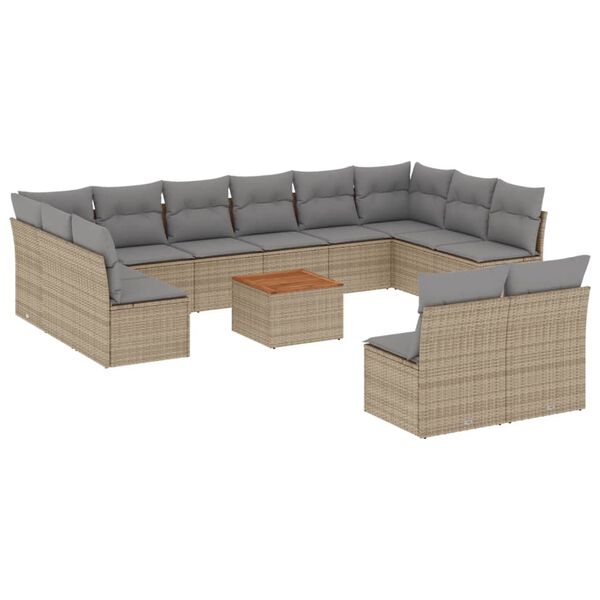 vidaXL Set Divano da Giardino 13 pz con Cuscini Beige in Polyrattan