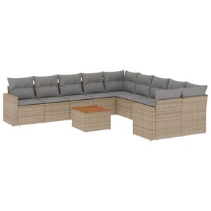 vidaXL Set Divani da Giardino 11 pz con Cuscini Beige in Polyrattan
