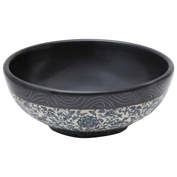 vidaXL Lavabo da Appoggio Nero e Blu Rotondo Φ41x14 cm Ceramica