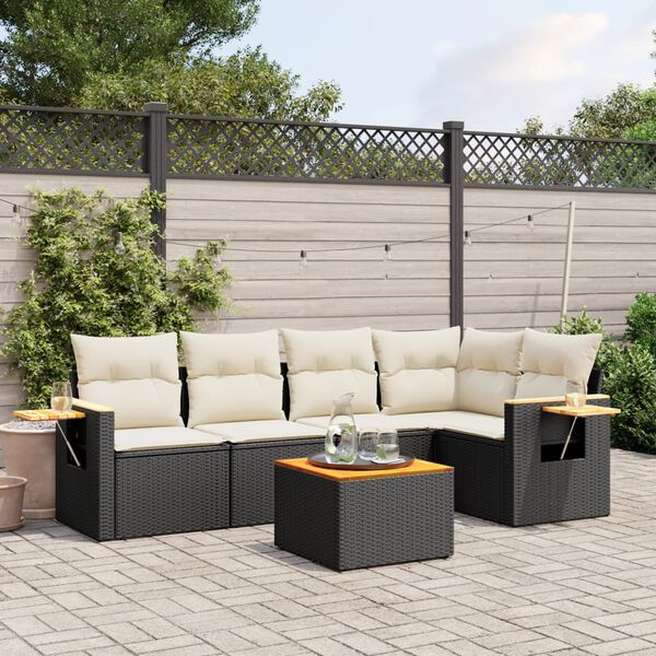 vidaXL Set Divano da Giardino 6 pz con Cuscini Nero in Polyrattan