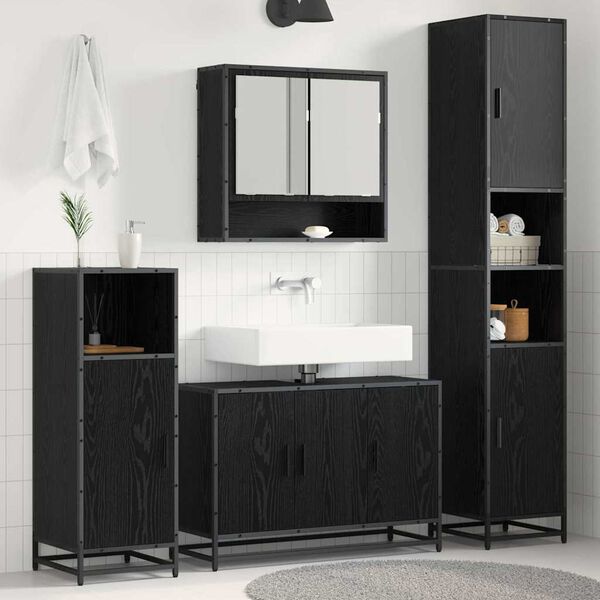 vidaXL Set di mobili per il bagno 4 pcs Rovere Nero Legno multistrato