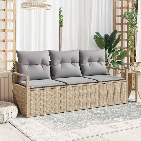 vidaXL Set Divano da Giardino 3 pcs Beige e Grigio Chiaro polyrattan