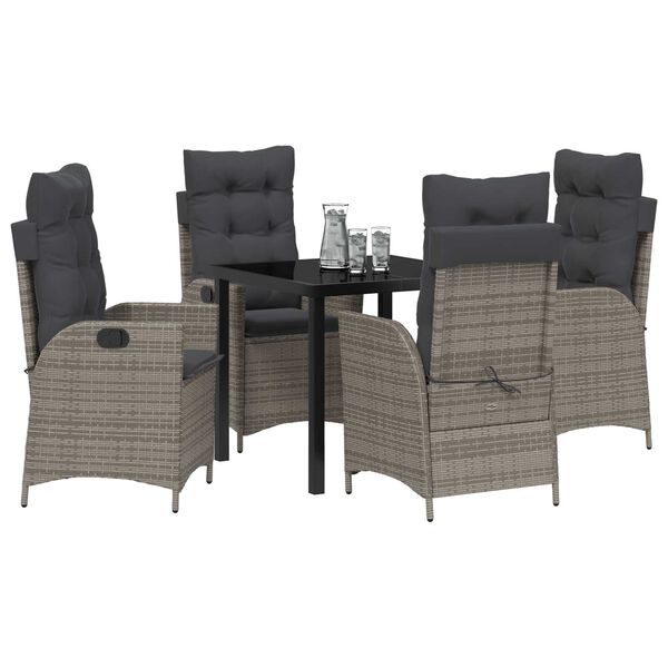 vidaXL Set da Pranzo per Giardino con cuscino 5 pcs Grigio polyrattan