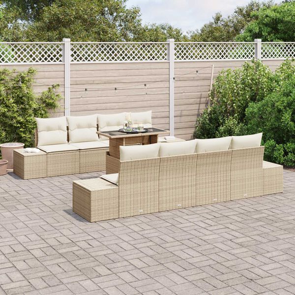 vidaXL Set di divani con cuscino 7 pcs Beige e Crema polyrattan