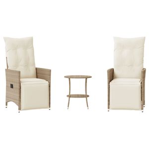 vidaXL Set da Bistr&ograve; 3 pz con Cuscini Beige in Polyrattan