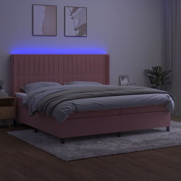 vidaXL Letto a Molle con Materasso e LED Rosa 200x200 cm in Velluto