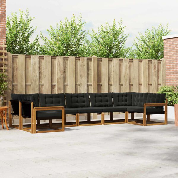 vidaXL Set di divani da esterno con cuscino 7 pcs Naturale e Nero