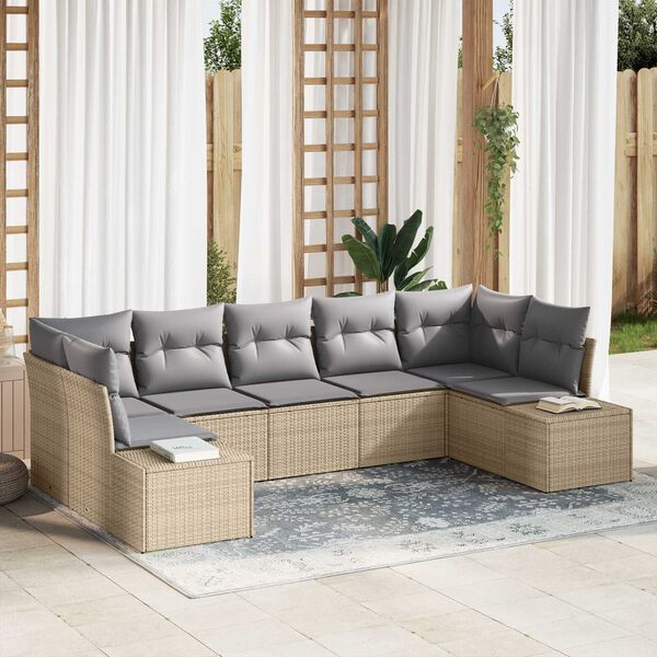 vidaXL Set Divano da Giardino con cuscino 7 pcs Beige polyrattan