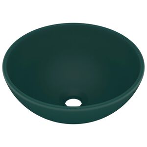 vidaXL Lavandino Lusso Rotondo Verde Scuro Opaco 32,5x14 cm Ceramica