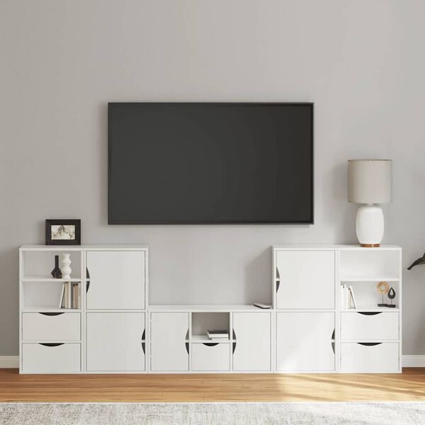 vidaXL Mobile TV 5 pz con Contenitore ODDA Bianco in Legno di Pino