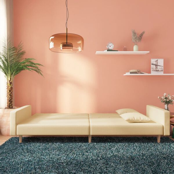 vidaXL Divano Letto a 2 Posti con 2 Cuscini Crema in Tessuto