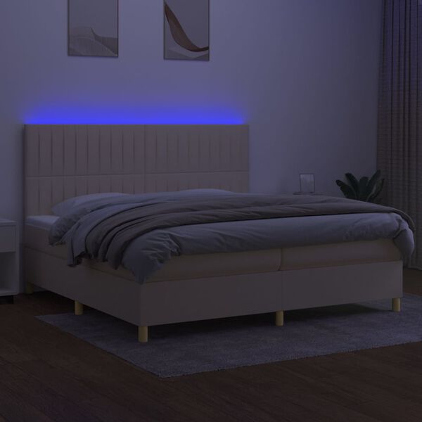 vidaXL Letto a Molle Materasso e LED bianco 200x200cm in Tessuto