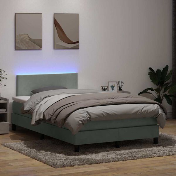 vidaXL Letto a Molle con Materasso e LED Grigio Chiaro 120x210cm Velluto