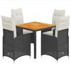 vidaXL Set Bistr&ograve; da Giardino 5 pz con Cuscini in Polyrattan Nero