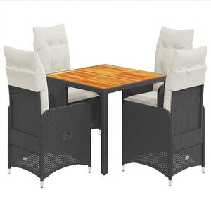 vidaXL Set Bistr&ograve; da Giardino 5 pz con Cuscini in Polyrattan Nero