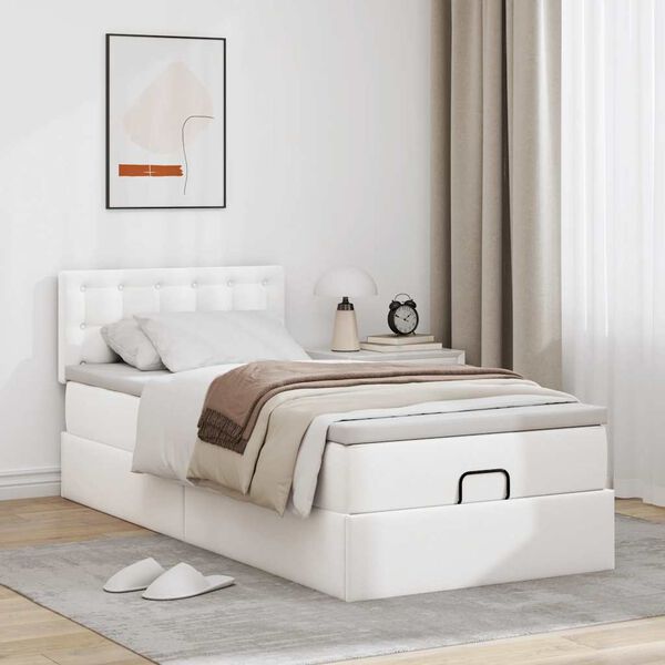 vidaXL Letto Pouf con Materasso Bianco 80x200 cm Similpelle