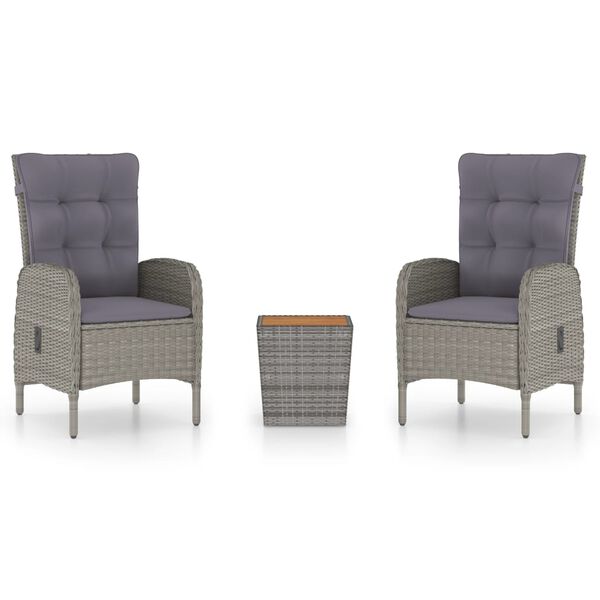 vidaXL Set da Bistrot 3 pz in Polyrattan e Legno Acacia Grigio
