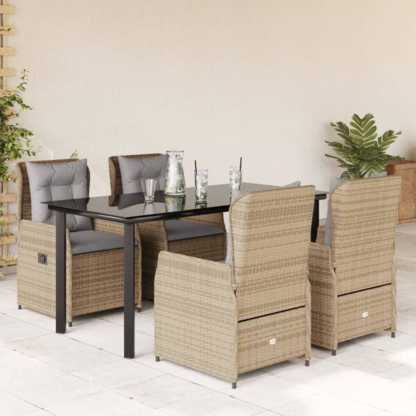vidaXL Set da Pranzo da Giardino 5 pz con Cuscini Beige in Polyrattan