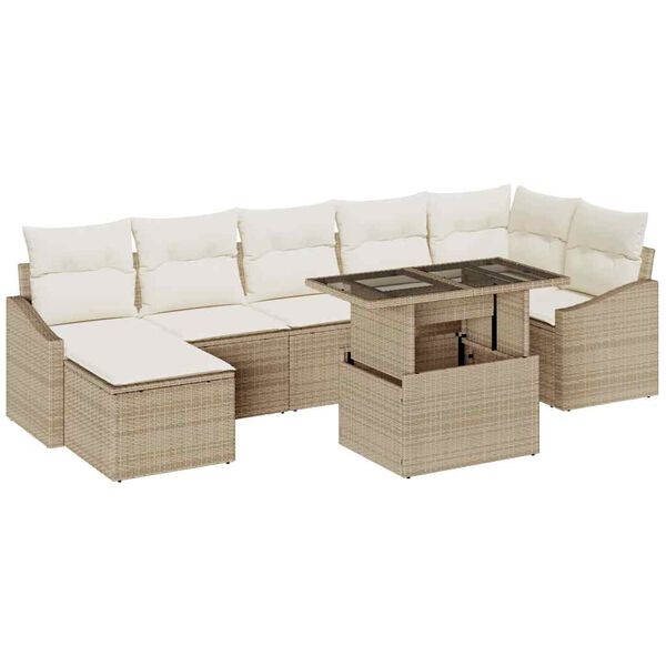 vidaXL Set Divano da Giardino con cuscino 8 pcs Beige e Crema