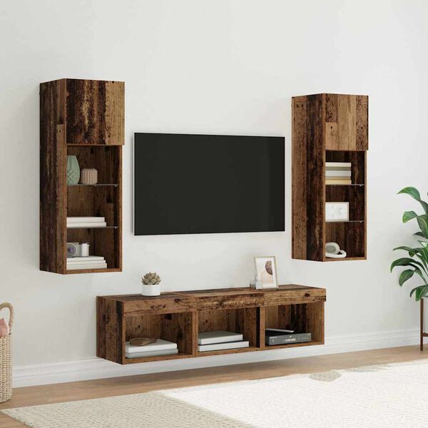 vidaXL Unit&agrave; per TV a Muro 5 pcs Rovere Nero Legno multistrato