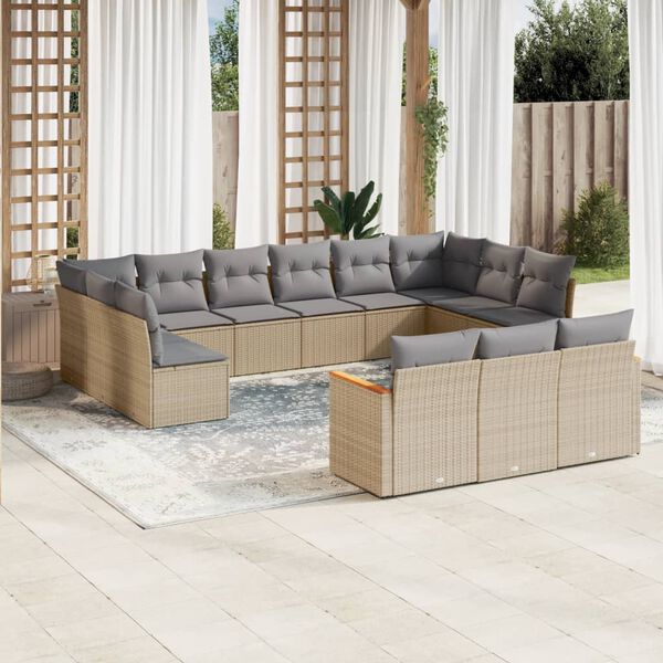 vidaXL Set Divano da Giardino 13 pz con Cuscini Beige Misto Polyrattan