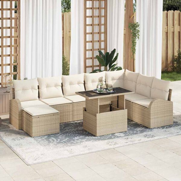 vidaXL Set Divano da Giardino 9 pcs Beige e Crema polyrattan
