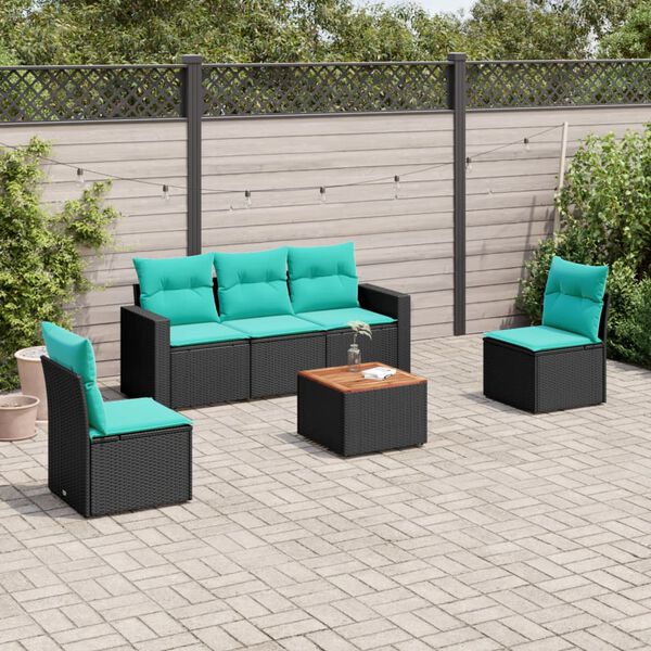 vidaXL Set Divani da Giardino 6 pz con Cuscini Nero in Polyrattan