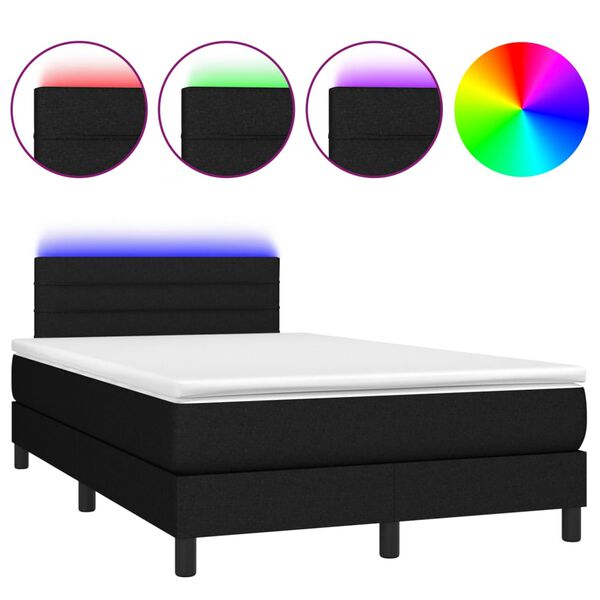 vidaXL Letto a Molle con Materasso e LED Nero 120x200cm in Tessuto
