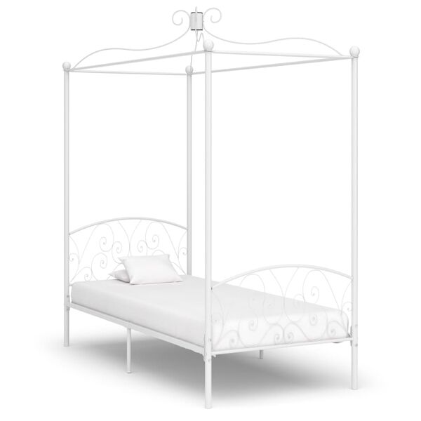 vidaXL Letto a Baldacchino Bianco in Metallo 90x200 cm