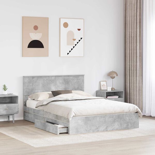 vidaXL Letto con Contenitore con testiera Grigio cemento 150 x 200 cm
