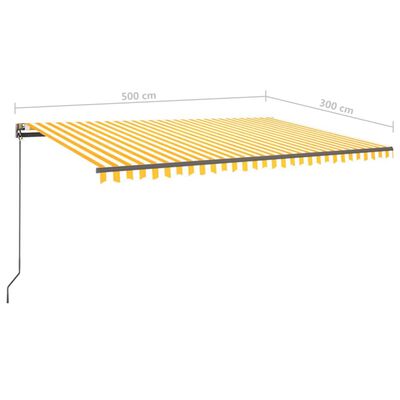 vidaXL Tenda da Sole Retrattile Manuale con LED 5x3 m Gialla Bianca