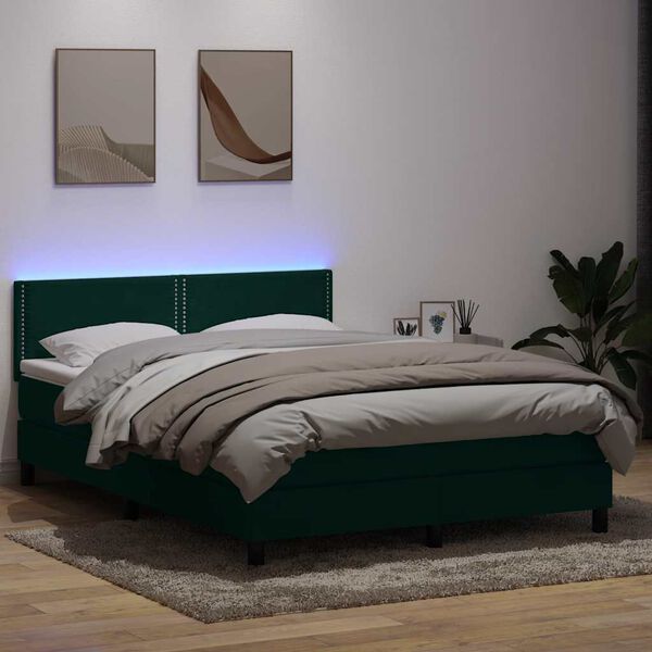 vidaXL Letto a Molle con Materasso e LED Verde Scuro 160x210 cm Velluto