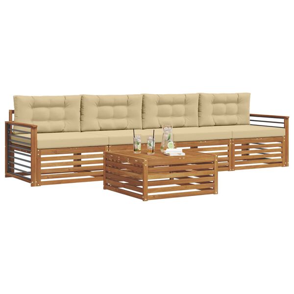 vidaXL Set di divani da esterno con cuscino 5 pcs Naturale e Beige