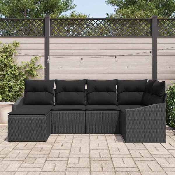 vidaXL Set di divani con cuscino 6 pcs Nero polyrattan