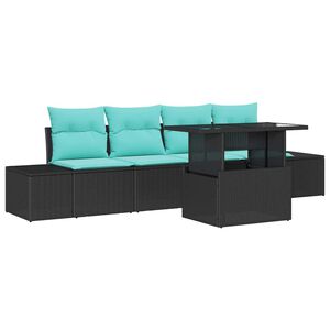 vidaXL Set di divani 5 pz 4-Numero di posti Nero e Blu polyrattan