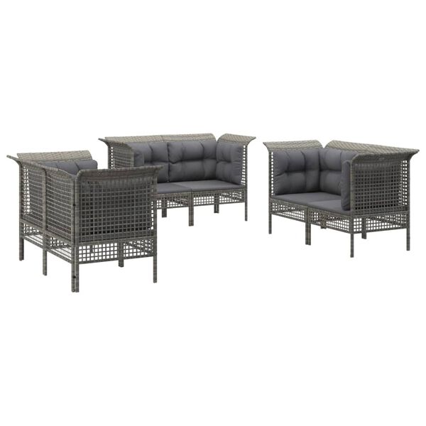 vidaXL Set Divani da Giardino 6 pz con Cuscini in Polyrattan Grigio