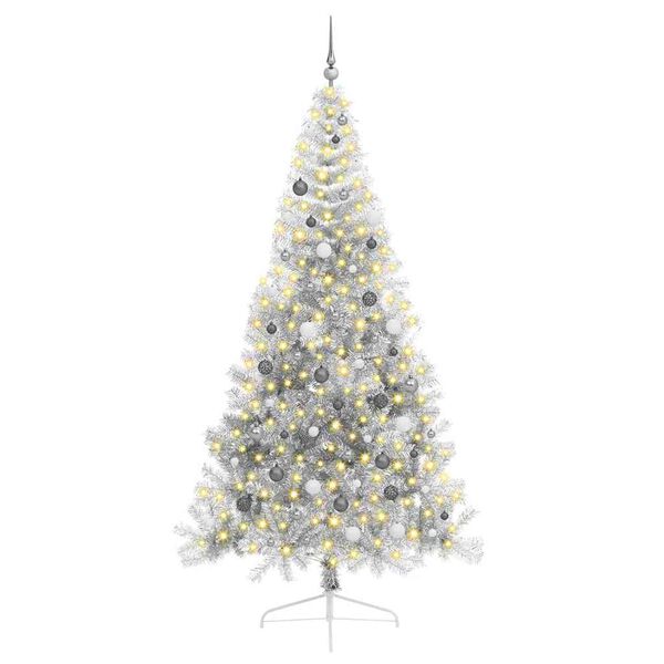 vidaXL Albero di Natale artificiale con luci integrate Argento 240 cm