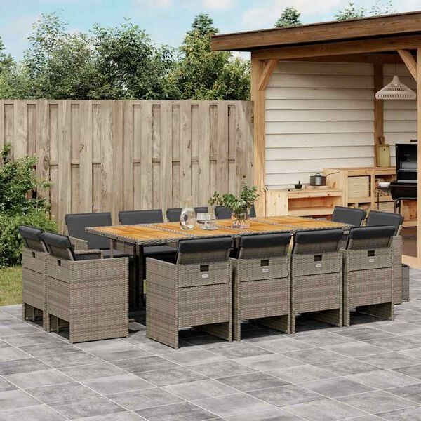 vidaXL Set da Pranzo da Giardino 13pz con Cuscini Grigio in Polyrattan
